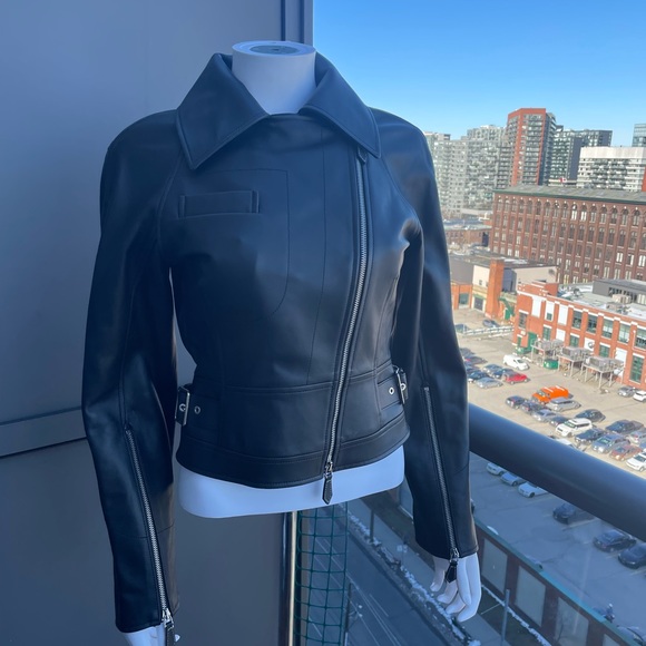 BURBERRY Black Leather Jacket Size 4 US - Picture 5 of 17